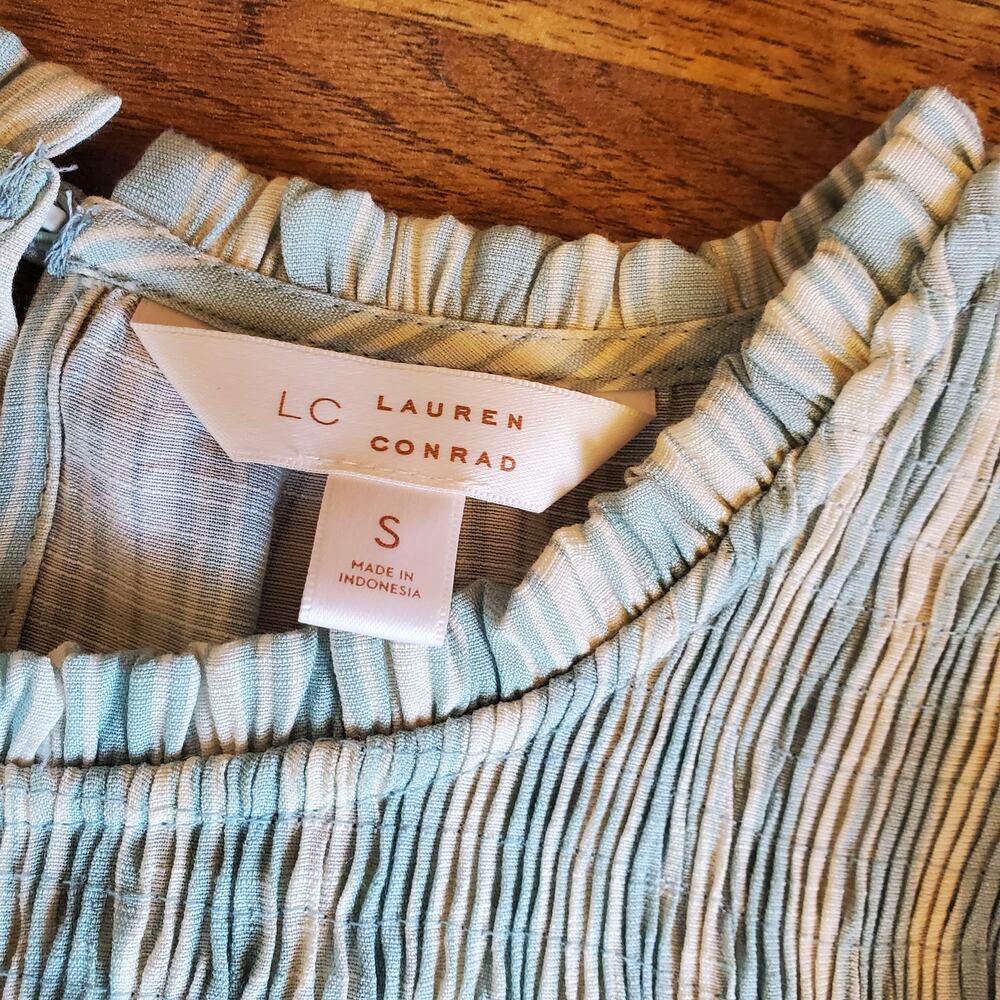 LC Lauren Conrad Blouse Size Small Striped Elastic Top Ruffled Trim - Picture 4 of 6